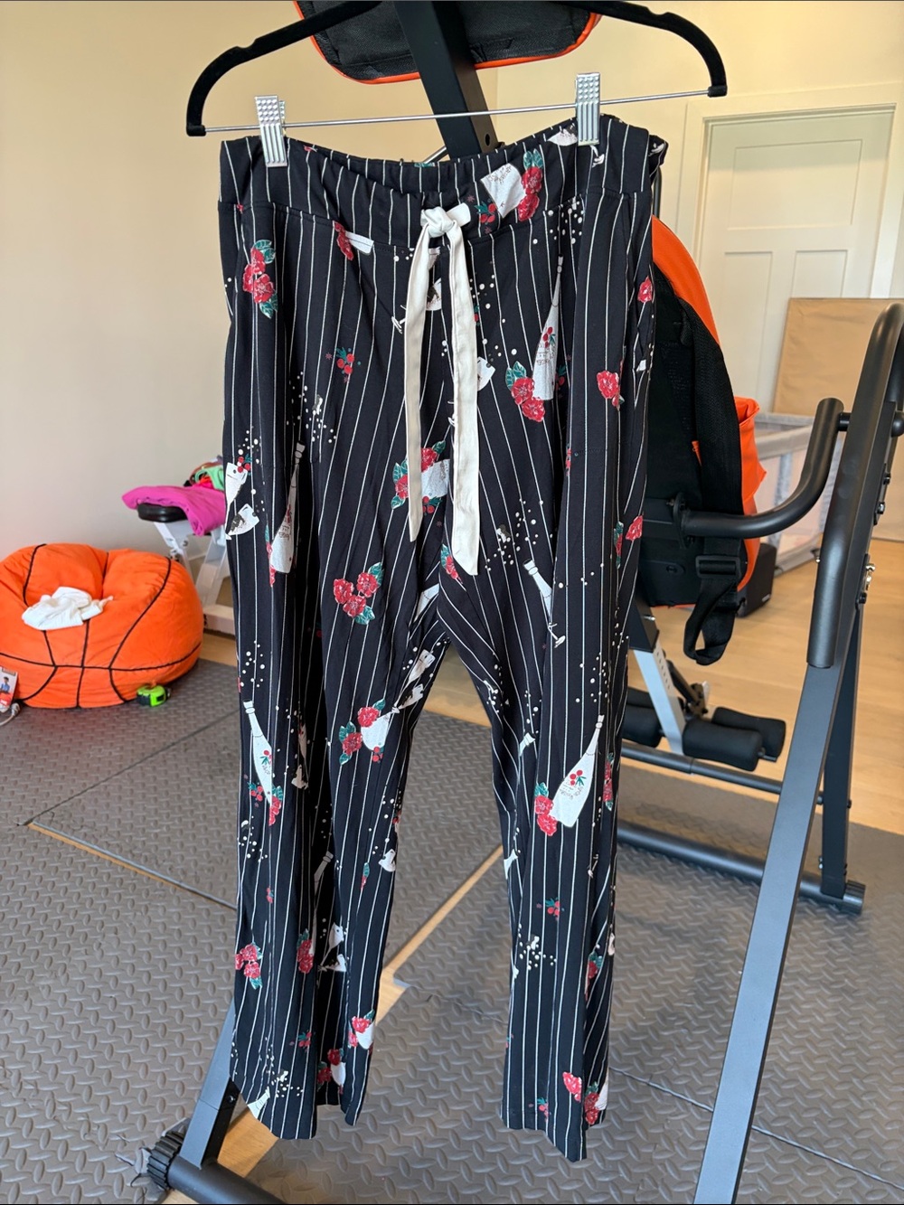 Soma Black Pinstripe Floral Lounge Pants with Drawstring